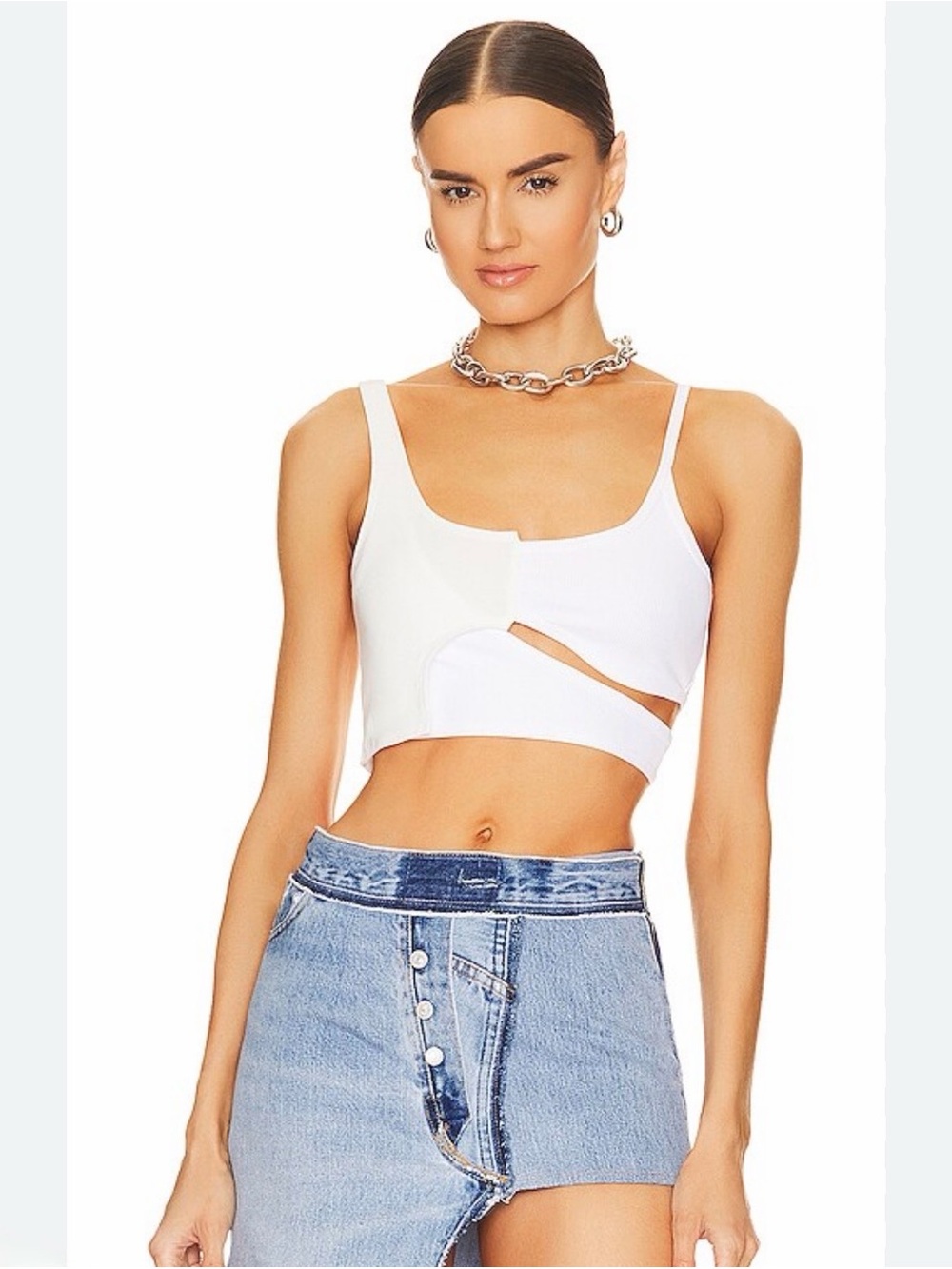 RtA REVOLVE Inacio Top White Asymmetrical with Cutouts Edgy Crop Bra Top XS
